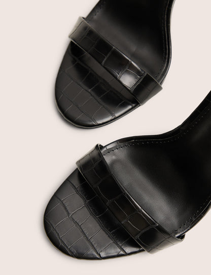 Soho Black Croc Barely There Strappy Stiletto Heels