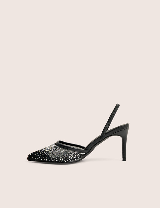 Rochie Black Mesh Embellished Sling Back Court Heels