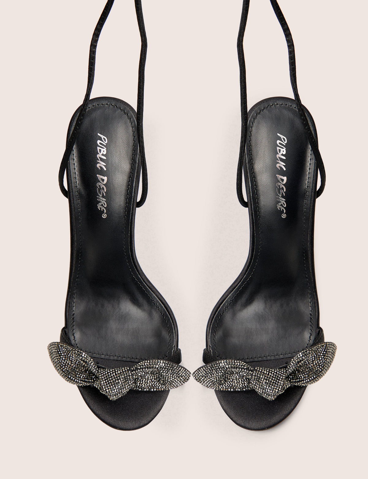 Rose Black Embellished Bow Tie Wrap Around Heels