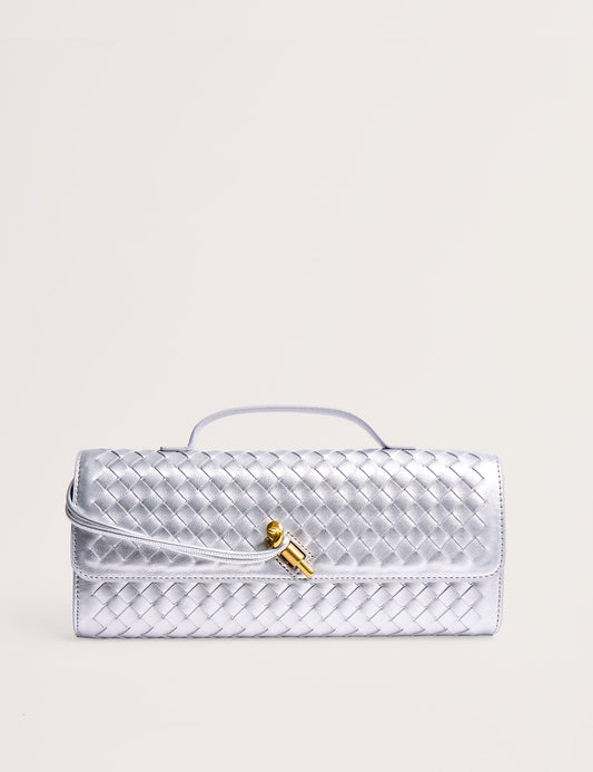 The Rose Metallic Silver Weave Rectangle Clutch Bag
