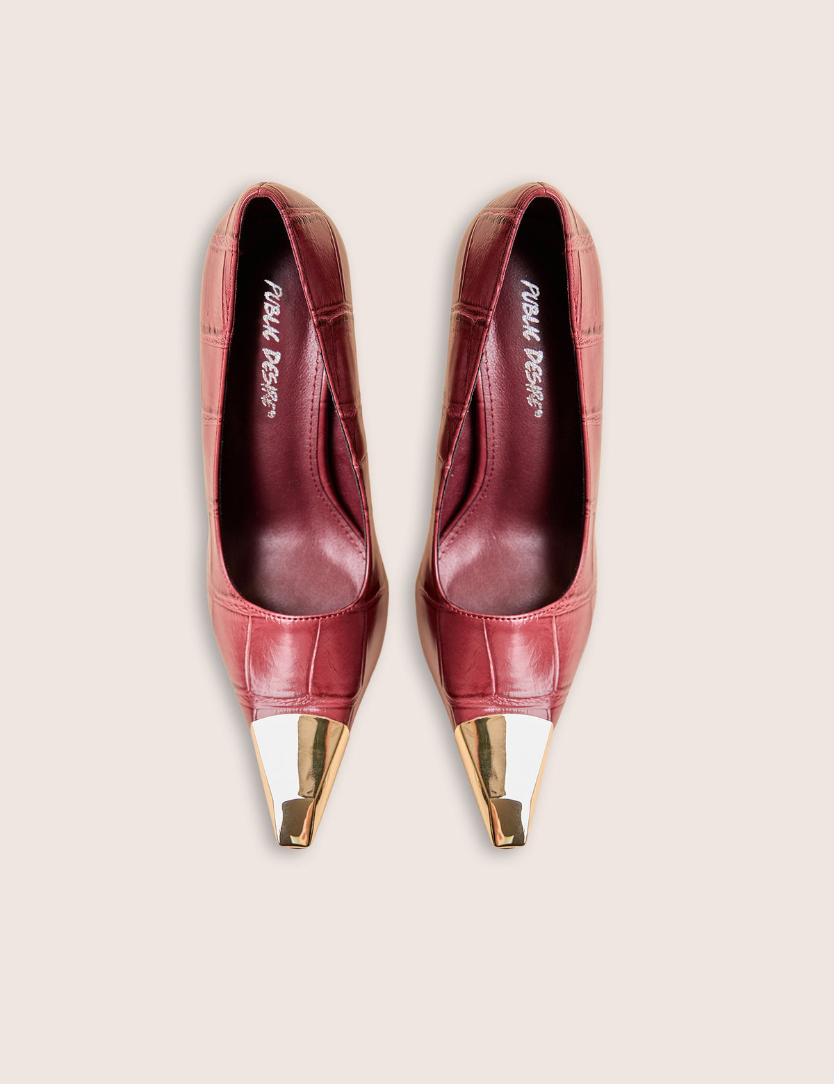 Rotate Burgundy Croc Gold Toe Detail Court High Heels