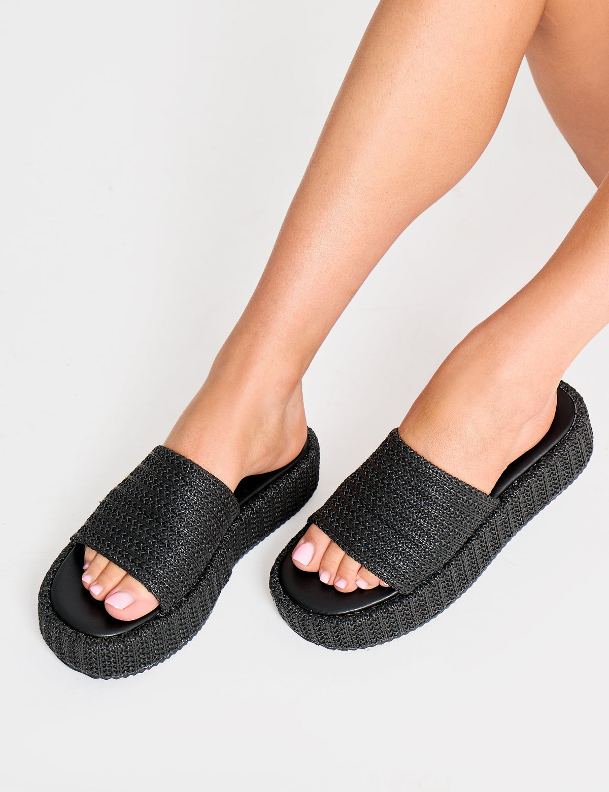 Sangria Black Woven Flatform Sandals