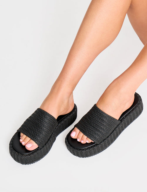 Sangria Black Woven Flatform Sandals
