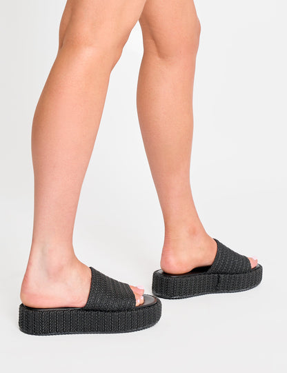 Sangria Black Woven Flatform Sandals