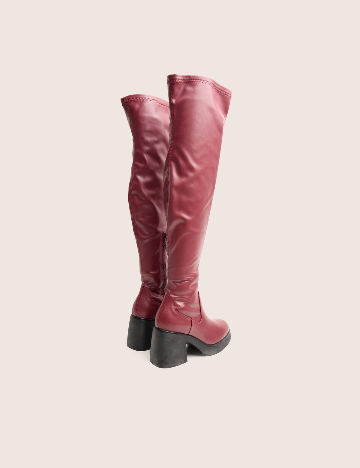 Sensored Burgundy Chunky Sole Sock Over the Knee Boots