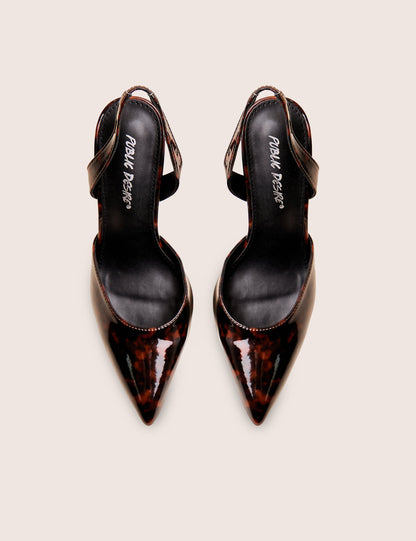 Slow Burn Amber Tortoise Sling Back Court Heels