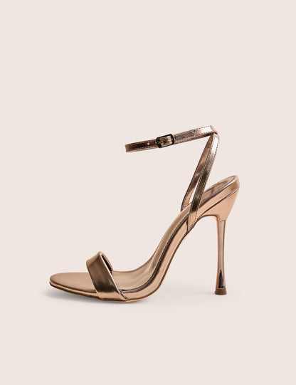 Soho Pewter Metallic Barely There Strappy Stiletto Heels