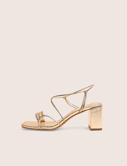 Taryn Gold Knotted Upper Block Heel Sandals