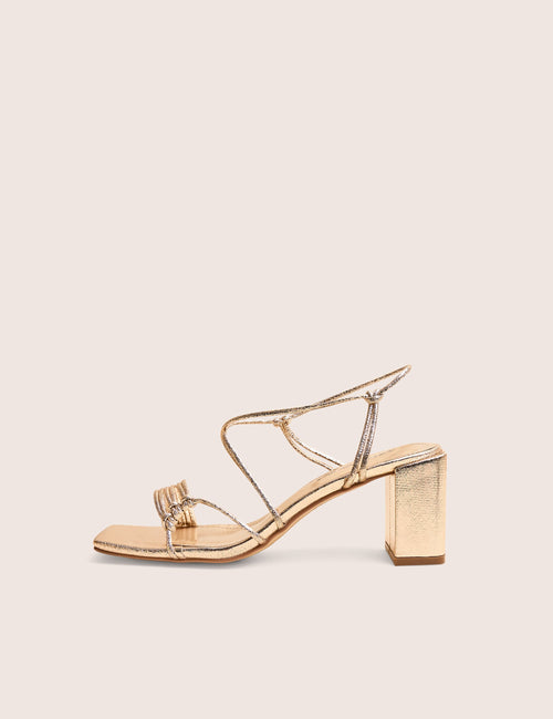 Taryn Gold Knotted Upper Block Heel Sandals