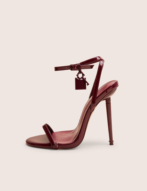 Ti Amo Burgundy Padlock Detail Barely There Pointed Toe Stiletto Heels