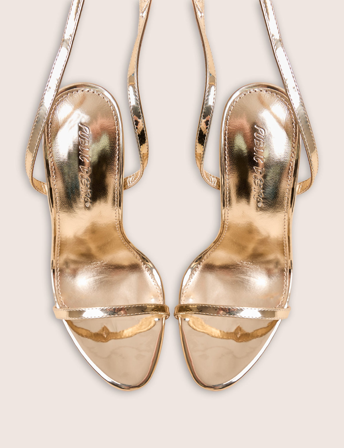 Ti Amo Gold Wide Fit Metallic PU Padlock Detail Barely There Pointed Toe Stilettos Heels