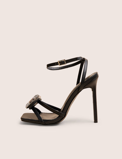Vela Black Jewel Detail High Heel
