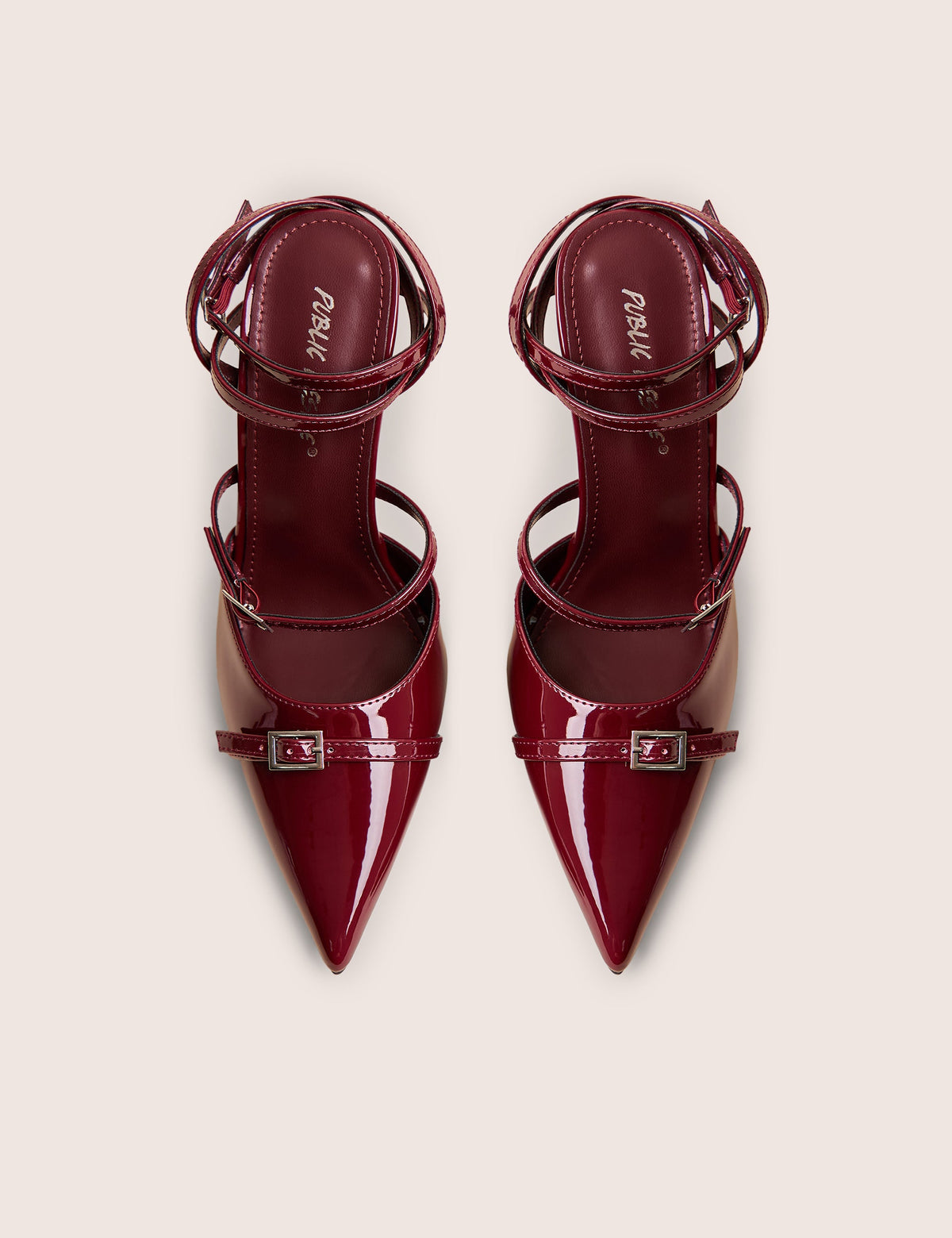 Viper Burgundy Three Strap Buckle Detail Court Heels