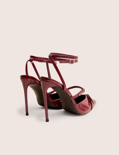 Viper Burgundy Three Strap Buckle Detail Court Heels