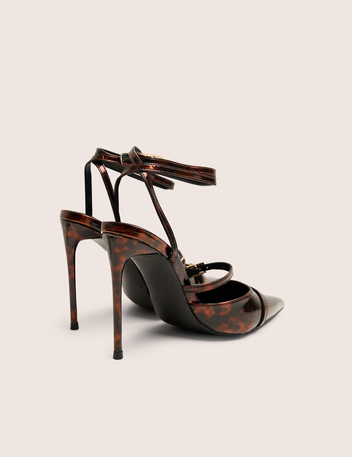 Viper Tortoise Print Three Strap Buckle Detail Court Heels