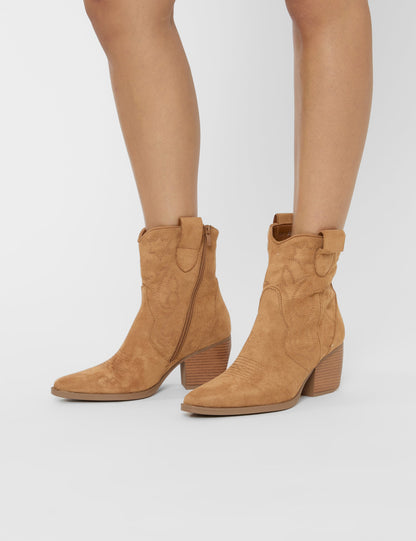 Wild West Tan Suedette Western Cowboy Low Ankle Boots