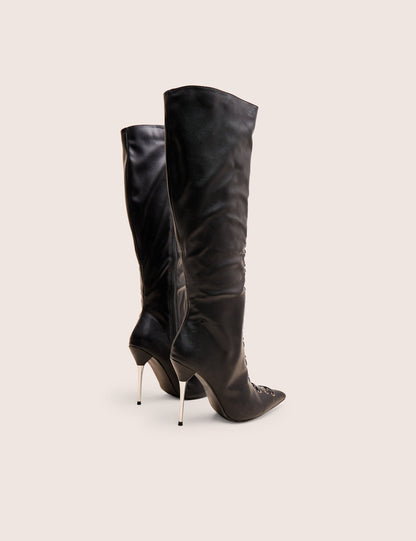 Witchcraft Black Lace Up Knee High Boots