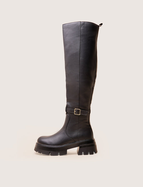Zelda Black Pocket and Zip Detail Over the Knee Boots