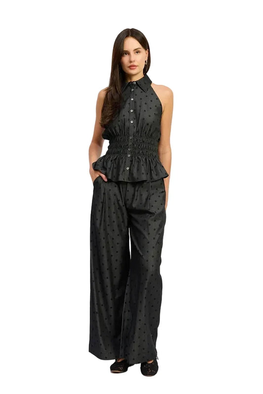Adreienne Peplum Top (Charcoal Black)