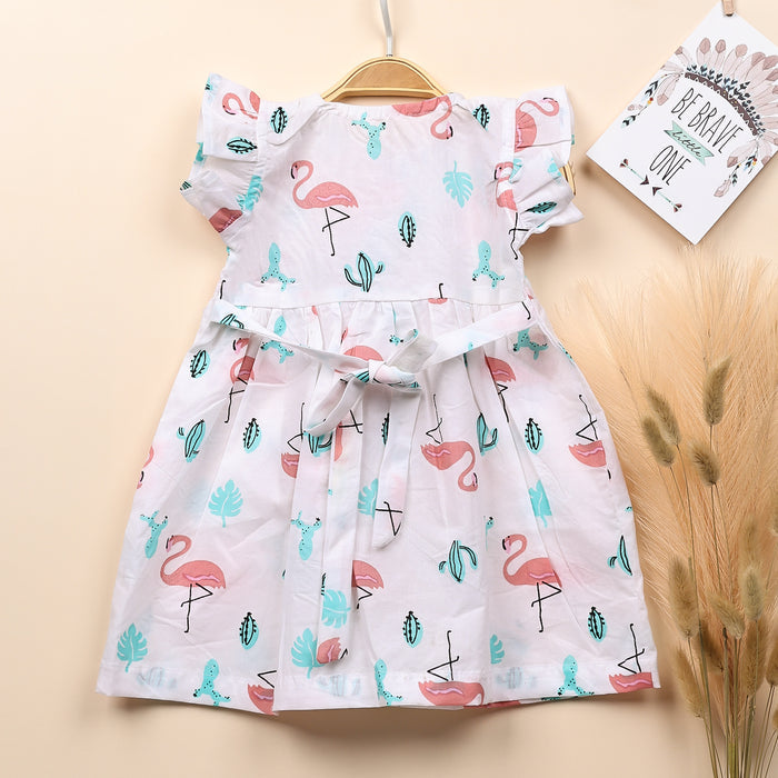 Baby Girl Organic Cotton Sleeveless Frock | Flamingo