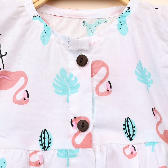 Baby Girl Organic Cotton Sleeveless Frock | Flamingo