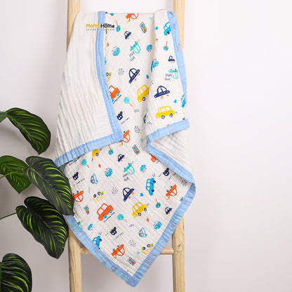 Baby Muslin 6 Layer Muslin blanket Cum Towel -100 x100 cm - 0-3 Years - Car