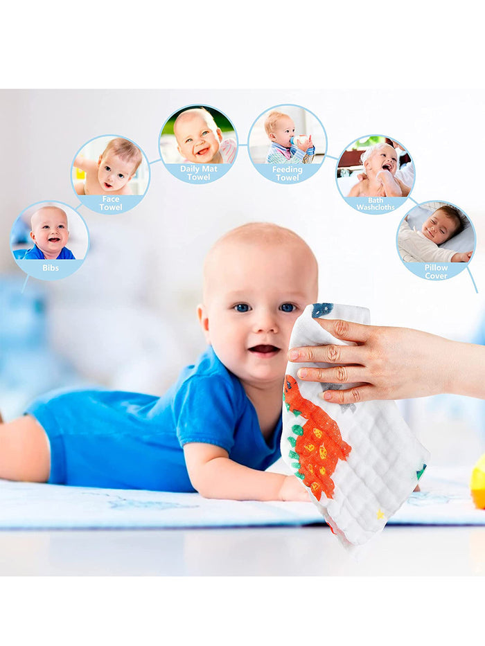 Baby Muslin 6 Layer Wash Towel- 100X100 CM - (0-3 Years)- White and Pack of 5 Napkins