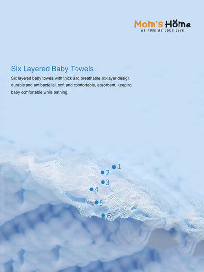 Baby Muslin 6 Layer Wash Towel- 100X100 CM - (0-3 Years)- White and Pack of 5 Napkins