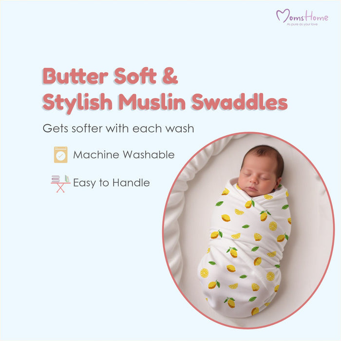 Baby Muslin Cloth Swaddle - 0-12 Months,  Pack of 2 ( Cute Jungle & Unicorn )