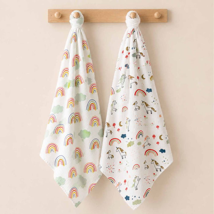 Baby Muslin Cloth Swaddle - 0-12 Months,  Pack of 2 (Unicorn & Rainbow)