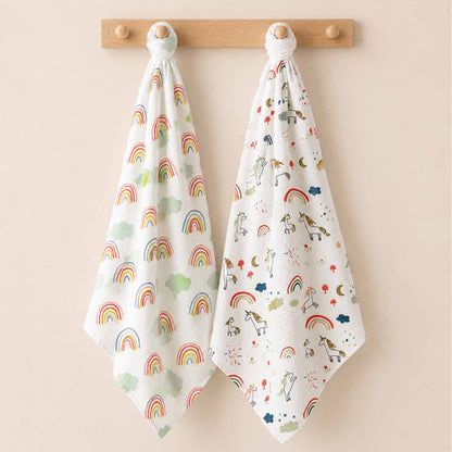 Baby Muslin Cloth Swaddle - 0-12 Months,  Pack of 2 (Unicorn & Rainbow)
