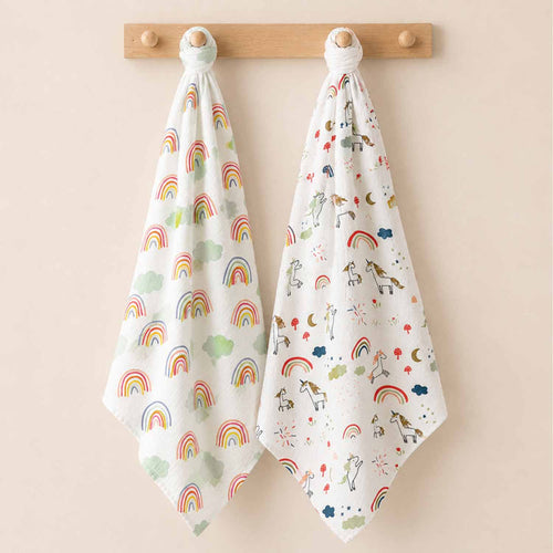 Baby Muslin Cloth Swaddle - 0-12 Months,  Pack of 2 (Unicorn & Rainbow)