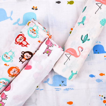 Baby Muslin Swaddle -100x100 cm - Pack of 4 - Animal