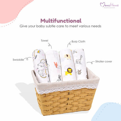 Baby Muslin Swaddle -100x100 cm - Pack of 5 - Animal