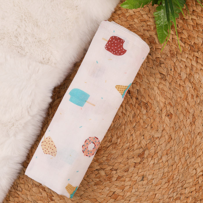 Baby Muslin Swaddle | 100x100 CM | Pack of 2 | Icecream, Animal