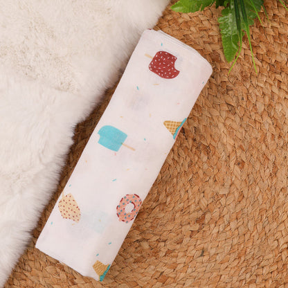 Baby Muslin Swaddle | 100x100 CM | Pack of 2 | Icecream, Animal
