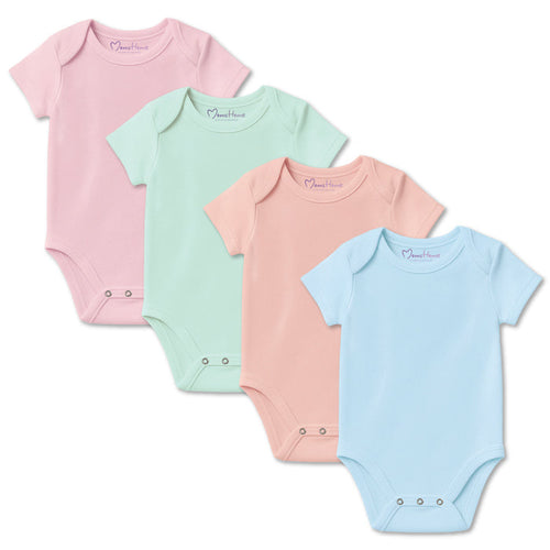 Baby Onesie | Organic Cotton | Peach, Pink, Sky Blue, Light Green  | Pack of 4