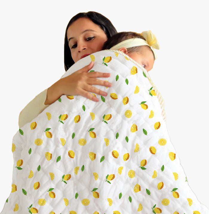 Baby Quilt Organic Cotton | Blanket | 100x150 CM | 0-5 Year | Lemon | Pack of 1