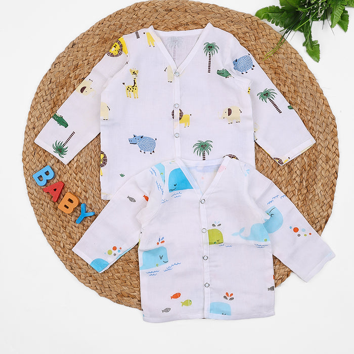 Baby Unisex Organic Cotton Muslin Full Sleeves Jhabla | Lion, Whale | Pack of 2