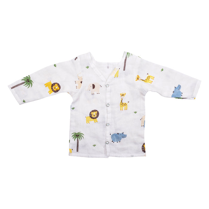 Baby Unisex Organic Cotton Muslin Full Sleeves Jhabla | Lion, Whale | Pack of 2