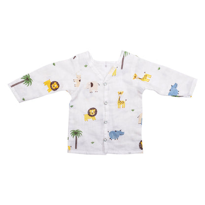 Baby Unisex Organic Cotton Muslin Full Sleeves Jhabla | Lion, Whale | Pack of 2