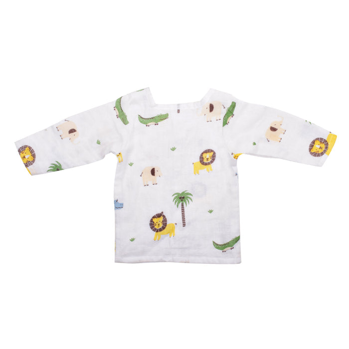 Baby Unisex Organic Cotton Muslin Full Sleeves Jhabla | Lion, Whale | Pack of 2
