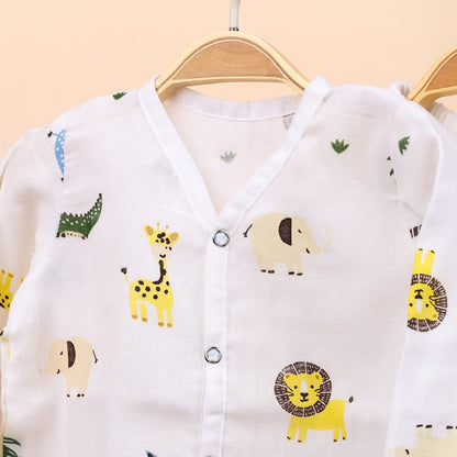 Baby Unisex Organic Cotton Muslin Full Sleeves Jhabla & Payjama | Blue Whale, Lion | Set of 2