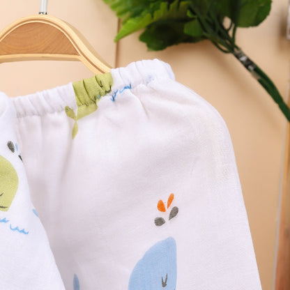 Baby Unisex Organic Cotton Muslin Full Sleeves Jhabla & Payjama | Blue Whale, Lion | Set of 2