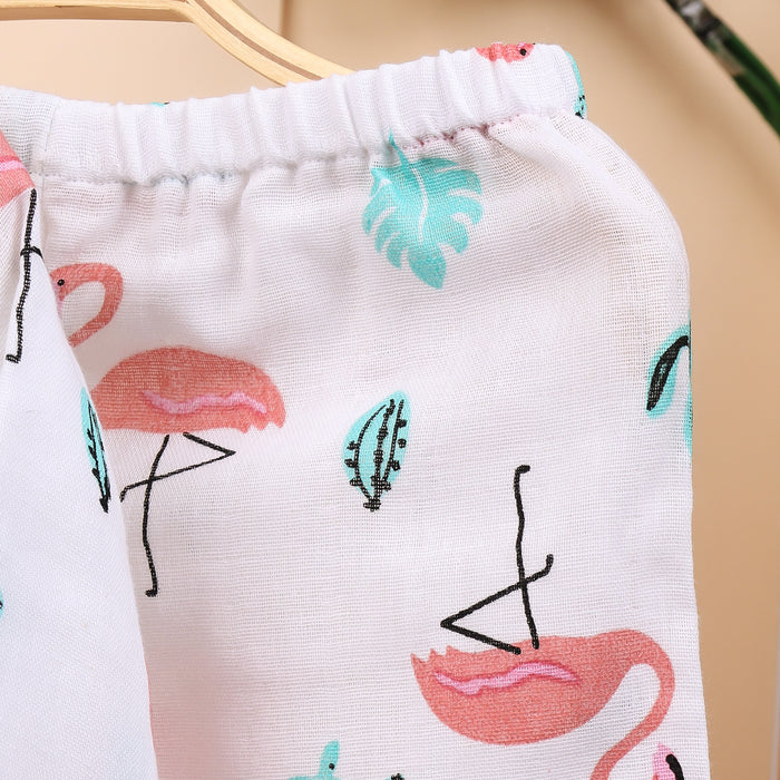 Baby Unisex Organic Cotton Muslin Full Sleeves Jhabla & Payjama | Flamingo | Set of 1