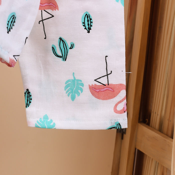 Baby Unisex Organic Cotton Muslin Full Sleeves Jhabla & Payjama | Flamingo | Set of 1