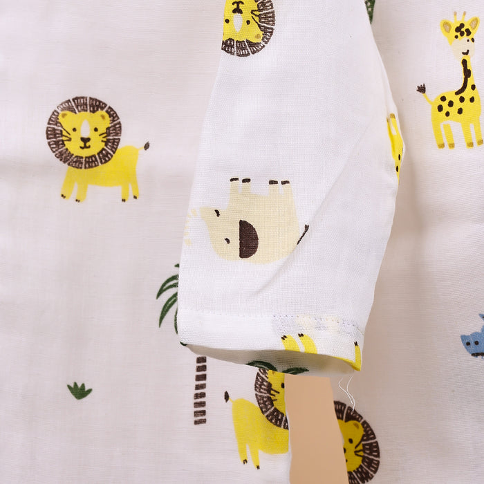 Baby Unisex Organic Cotton Muslin Full Sleeves Jhabla & Payjama | Lion, Flamingo | Set of 2