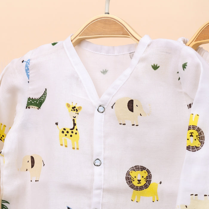 Baby Unisex Organic Cotton Muslin Full Sleeves Jhabla & Payjama | Lion, Flamingo | Set of 2