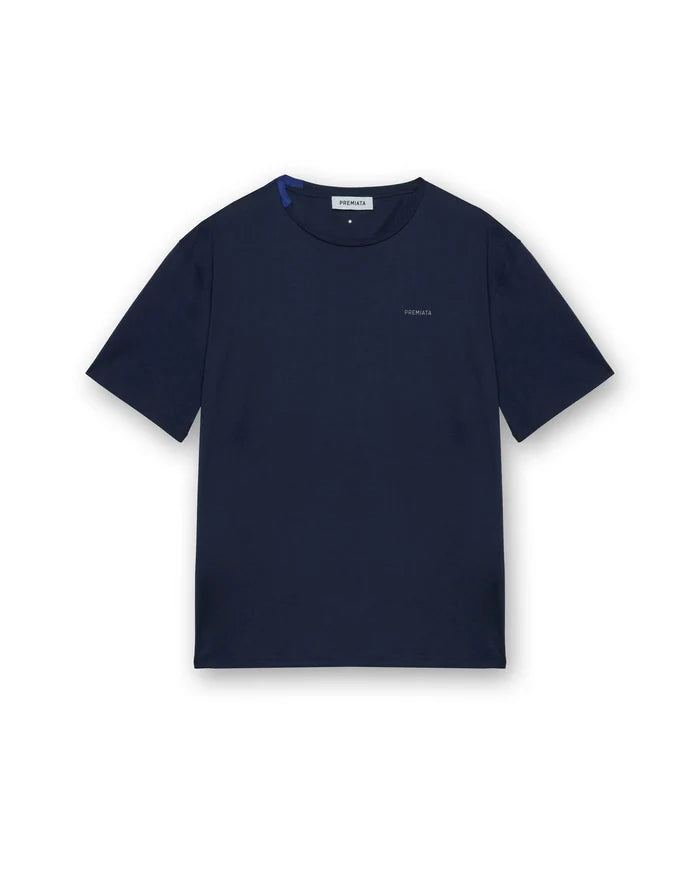 Blue cotton t-shirt with nylon detail