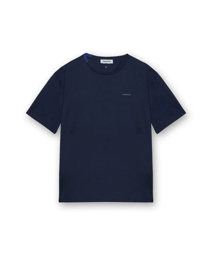Blue cotton t-shirt with nylon detail